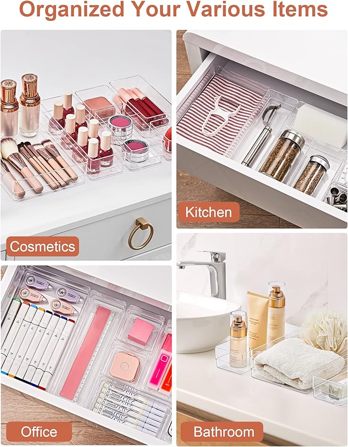 29-Piece Drawer Organizer with Non-Slip Silicone Pads