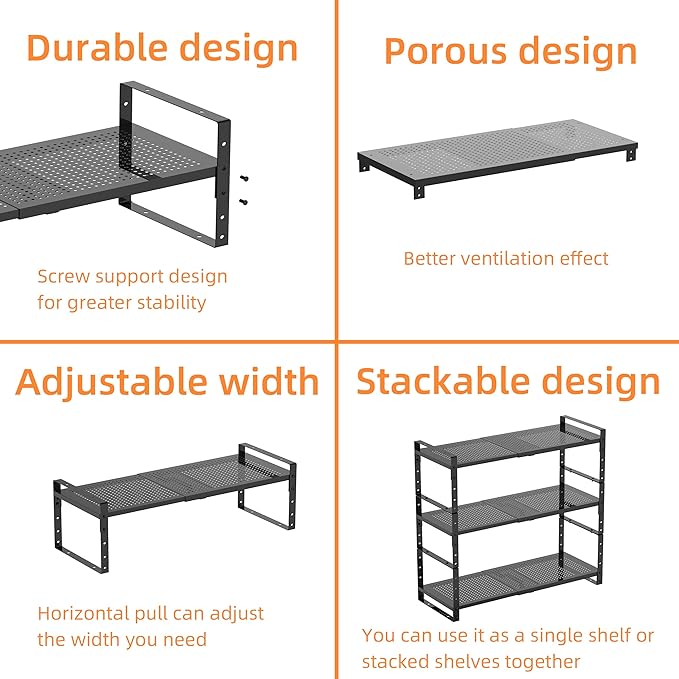 Multi-Functional Metal Shoe Rack,Expandable Adjustable Stackable Kitchen Organizer,Metal Shelf risers for cabinets, Kitchens and Closet, Bathroom(3Packs/White/Medium)