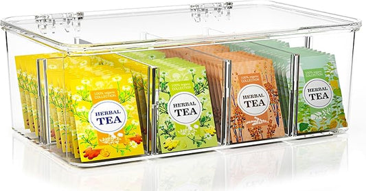 Utopia Home, Tea Bag Organizer With Lids, (1 Pack) Clear Pantry Storage Box