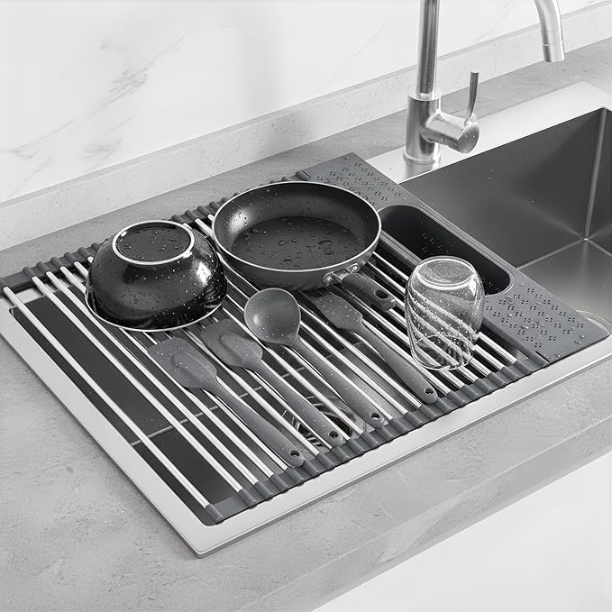 Roll Up Dish Drying Rack Over Sink, Grey