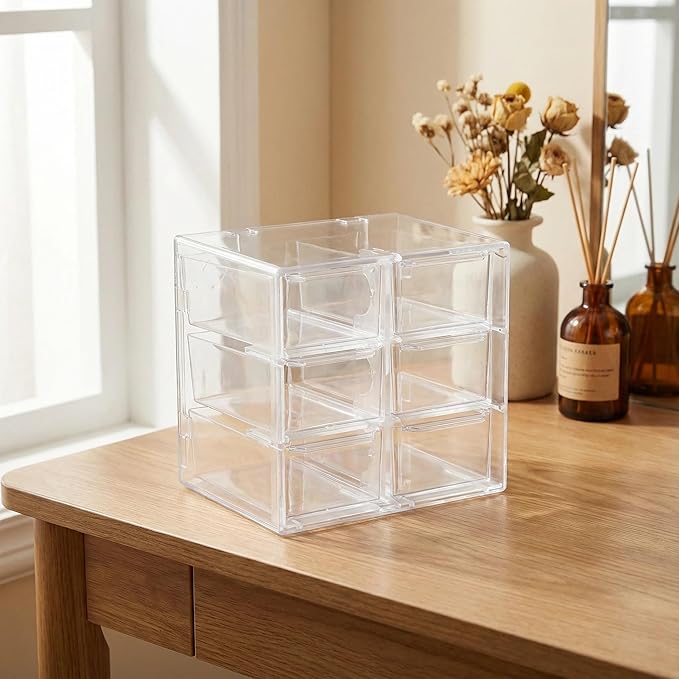 Acrylic Drawer Organizer, Clear Desk Organizer with Drawer, Plastic Stackable Storage Drawers with 6 Drawers, Dustproof Organizers for Jewelry, Craft, Office Supplies