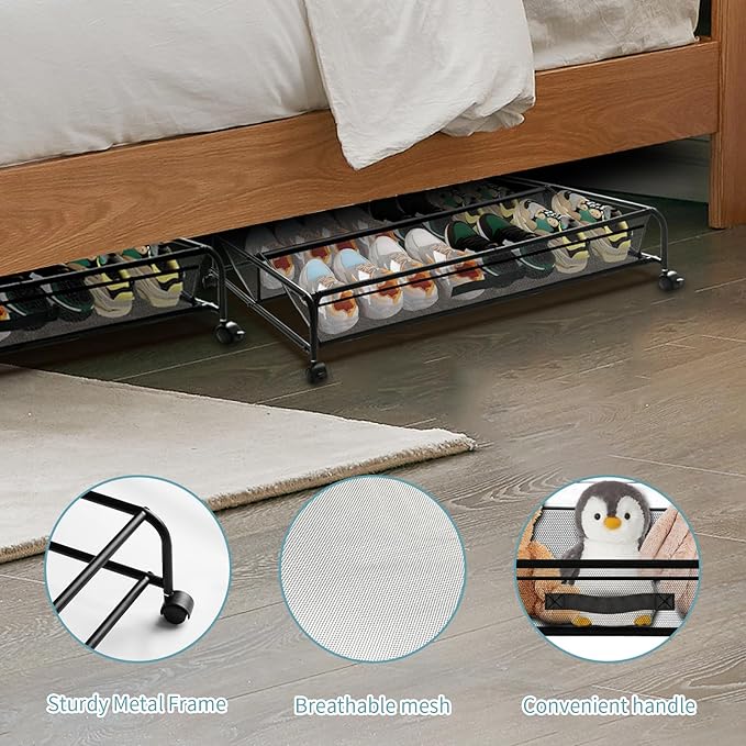 Under Bed Shoe Storage with Wheels, 2 Packs