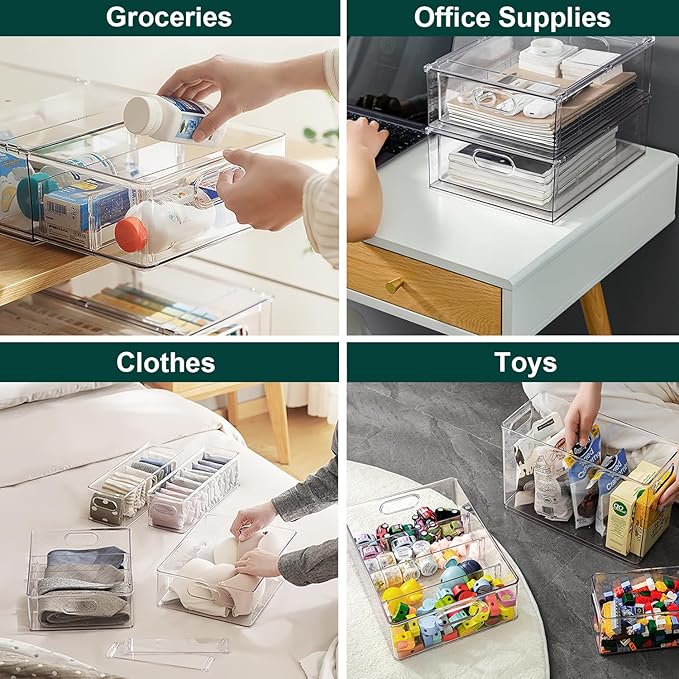 Fridge Drawers, 3-Pack Clear Stackable Pull Out Refrigerator Organizer Bins