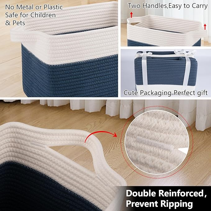 Storage Baskets, Woven Cotton Rope Baskets for Shelves, Toy Towel Organizer Bins