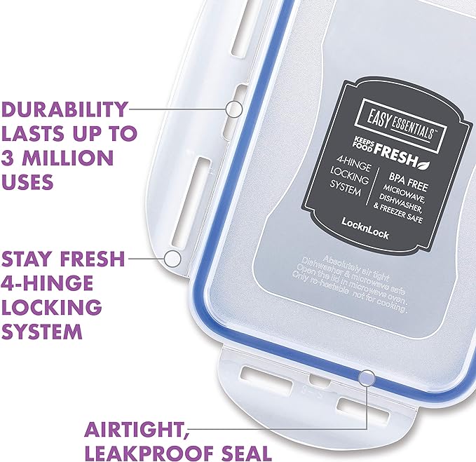 LocknLock Easy Essentials Food Storage lids/Airtight containers/Stackable, BPA Free, 6 Piece, Clear