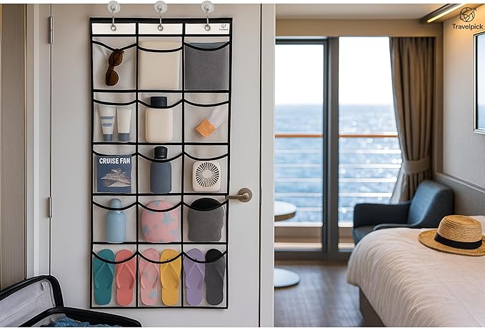 Magnetic Cruise Cabin Organizer 2026-15 Pocket Over the Door Hanging Shoe Organizer & Stateroom Storage, 40 LB Magnetic Hooks for Cruise Ship Cabin Essentials & Must Haves