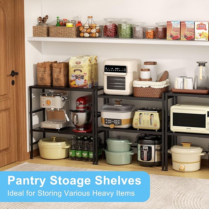 2-Tier Expandable Metal Storage Shelves, 150LBS Heavy Duty Shelving Units and Storage,Adjustable Utility Organization and Storage Shelf Rack For Kitchen Garage Laundry Bathroom Pantry Warehouse