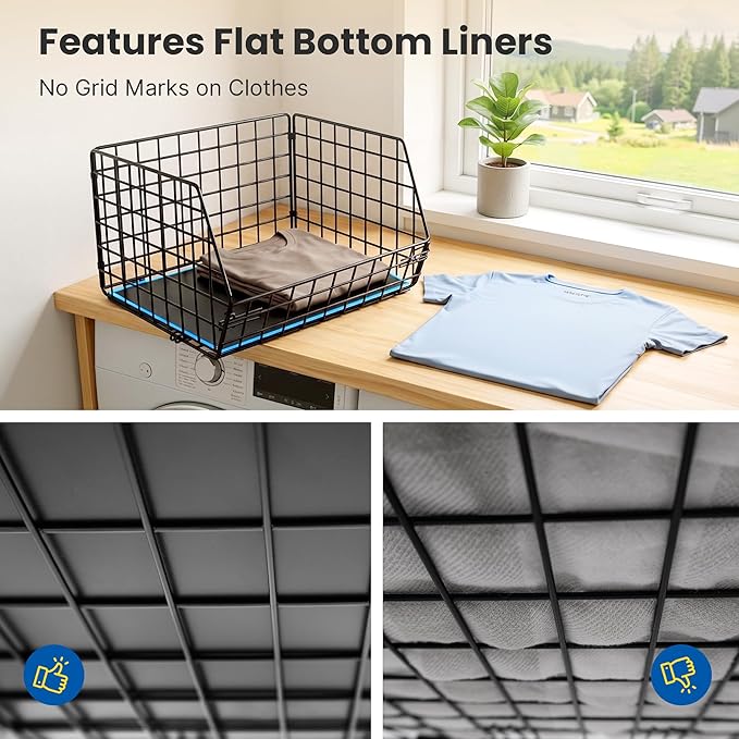 5 Tier Metal Hanging Closet Organizer with 2 Extra Tall Storage Baskets & 3 Standard Wire Baskets, Heavy Duty Foldable Closet Organizer with Snag‑Free Liners for Clothes, Jeans, Handbags, Hats