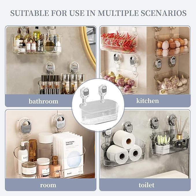 No-Drill Wall Mount Storage Box with Wave-Grip Suction Cups, Large Capacity & Heavy Duty for Bathroom Sink, Organize Cosmetics and Toiletries.（Large Size）