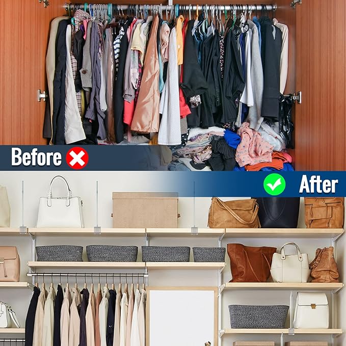 BAUMFEUER 12 Pack Clear Acrylic Shelf Dividers for Closet Shelf Organizer of Bedroom Kitchen Office Bathroom Organizer for Clothes Books Hats and Handbags