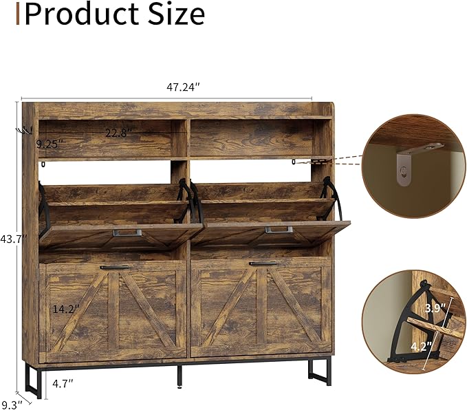 Shoe Cabinet with 4 Flip Drawers, Brown
