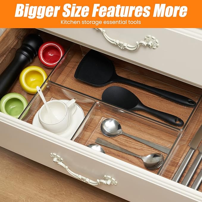 18 Pcs Large Size Clear Drawer Organizer Set