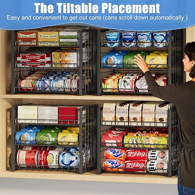 X-cosrack 2 Packs 3 Tier Sturdy Stackable Can Organizer for Pantry, Adjustable Pantry Organizer and Storage for Canned Food Can Goods, Kitchen Can Dispenser Storage Holder for Soda Drinks Snacks