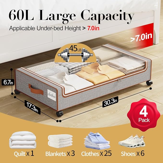 Under Bed Storage with Wheels, Shoes