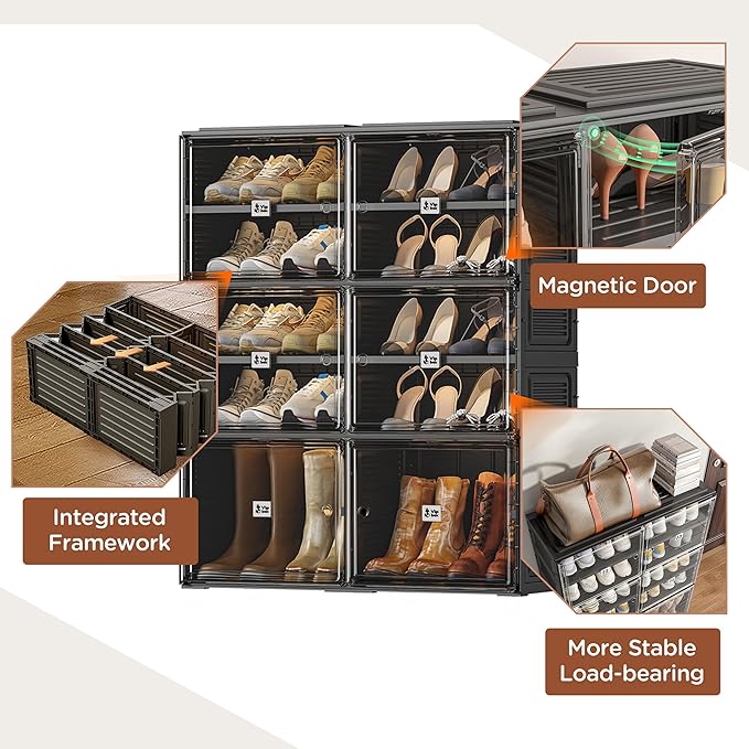 Vipbox Black Shoe Rack Organizer Cabinet for Closet Entryway,Clear Shoe Storage Boxes Stackable Sneaker Storage with Door Easy Assembly Shoe Cabinet with Lids Large 5 Tiers 20 Pairs