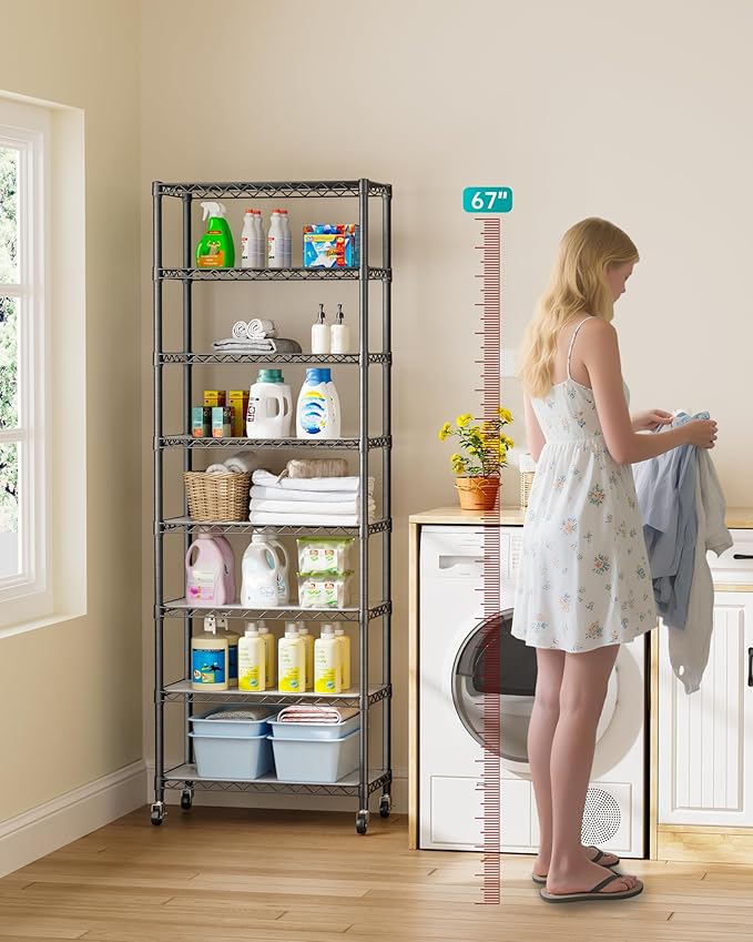 Golpart 8 Tier Adjustable Storage Shelves Heavy Duty Metal Shelf Wire Shelving Unit Organizer Rack for Home Kitchen Office Pantry Room Bathroom Shelving Organizers and Storage Laundry