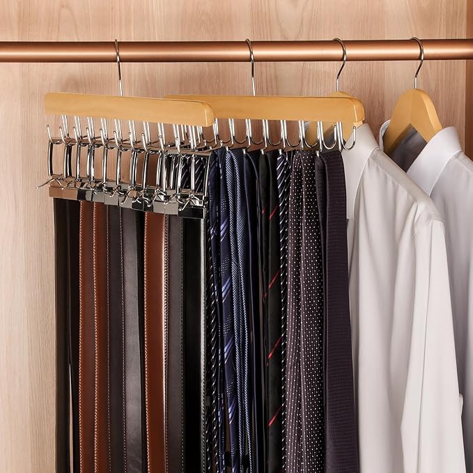 HANGER 2 Pack 2 in 1 Belt Tie Hanger for Closet Max 60 Belts with 60 Ties, CT59N