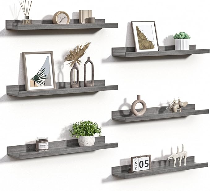 Floating Shelves for Wall, 23.6 Inch Shelves for Decor Storage Set of 6, Grey