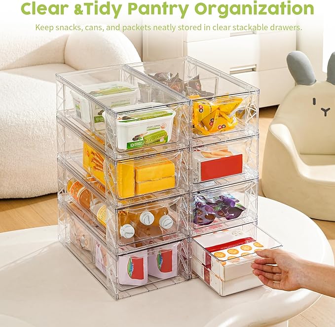 8 Pack Acrylic Storage Drawers, Clear Stackable Storage Drawers