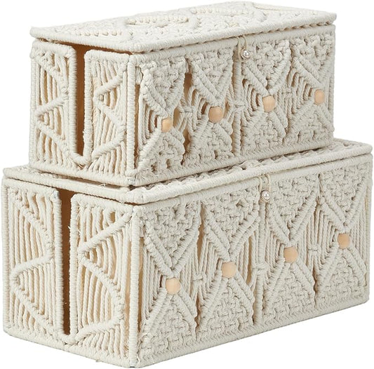 2PCS Cable Management Boxes Handmade Macrame Cord Storage Organizer Power Strips