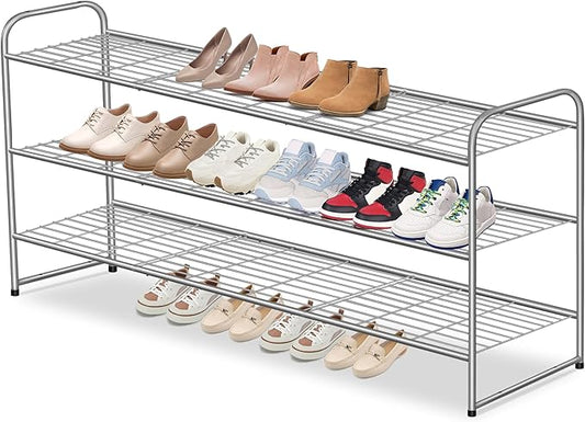 3-Tier Long Shoe Rack for Closet Metal Wide Shoe Storage Organizer for Entryway