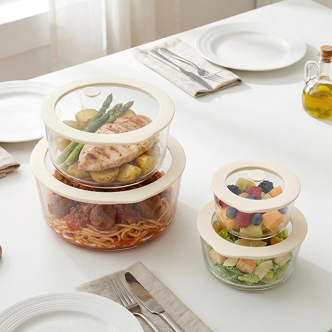 Urban Green Glass Food Container Set with Glass Lid, 4 Pack