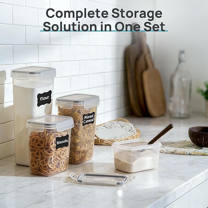 Airtight Food Storage Containers with Lids, Includes 24 Labels，Gray