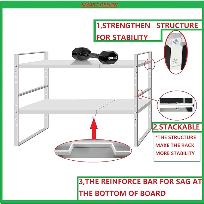 Jojocross Expandable Stackable Spice Rack Cabinet Shelf Organizer in Cabinets Shelves Kitchen Cupboard Organization Stack up Racks Pantry Countertop Storage Large/White 3 Packs