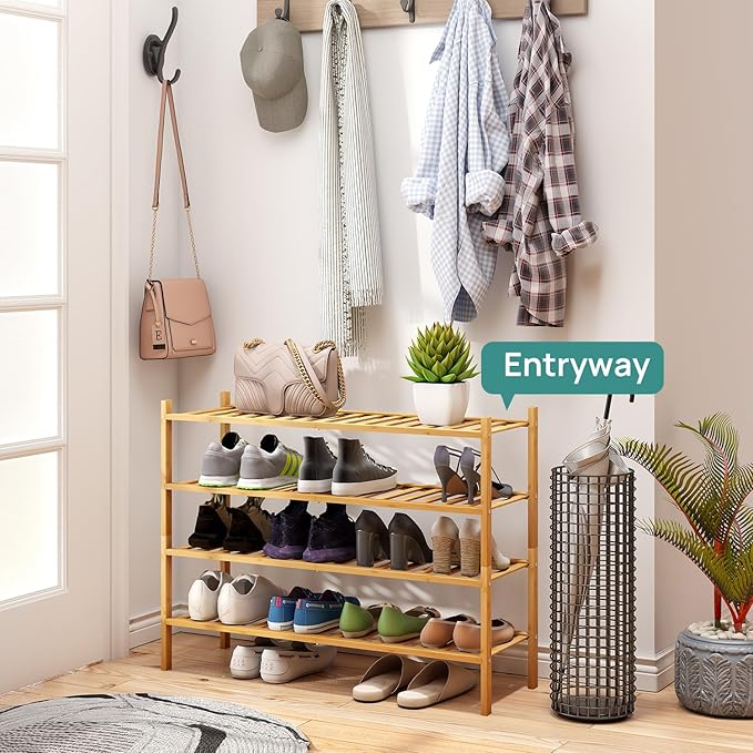 Shoe Rack, 4-Tier Long Shoe Rack for Entryway