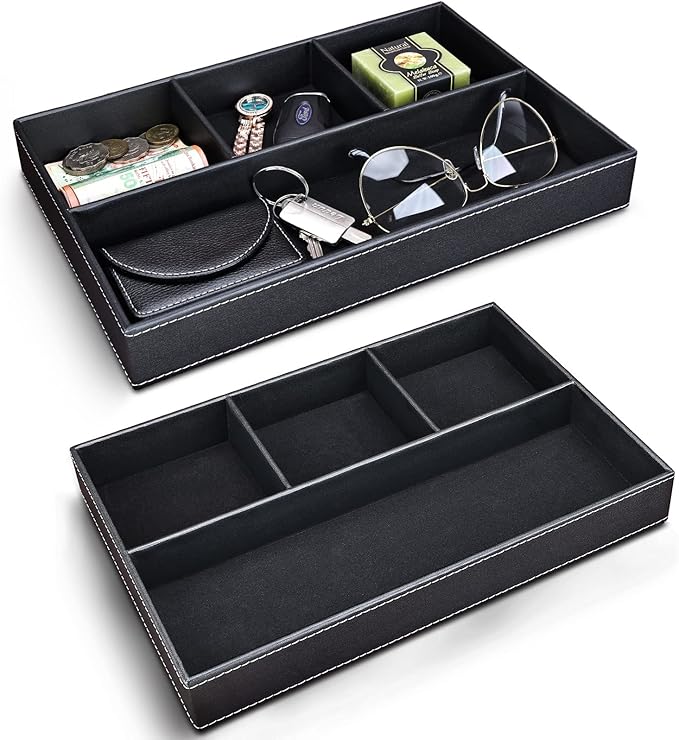 2 Pieces Faux Leather Valet Tray for Men