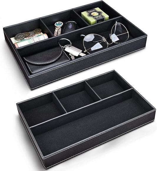 2 Pieces Faux Leather Valet Tray for Men