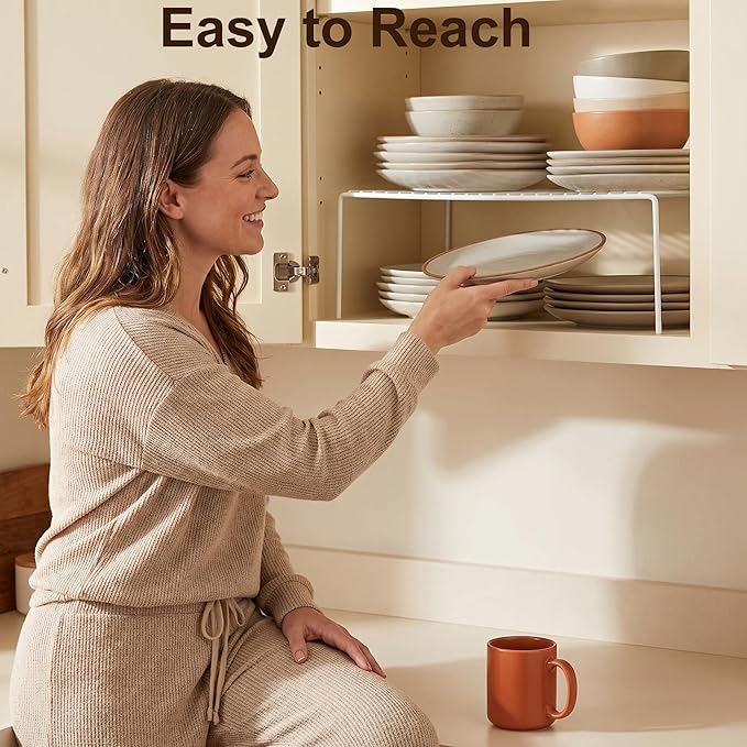 iPEGTOP Kitchen Cabinet Storage Shelf Rack, Set of 2 Large (15.7 x 9.4 Inch) Rustproof Metal Wire Shelves Spice Shelf Rack Cupboard Organizer for Pantries Countertops Utensils Organization, White