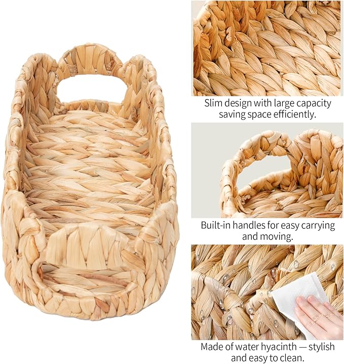 Coeusy Toilet Tank Basket,Toilet Paper Storage Basket Bathroom Counter Organizer Wicker Baskets for Organizing,Holds Up to 3 Mega Rolls,Natural Water Hyacinth Boho Decor Bathroom