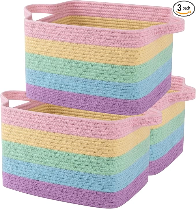 Storage Basket, Woven Baskets for Storage, Rainbow Pastel