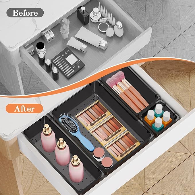25 PCS Plastic Drawer Organizer Set, Clear Black