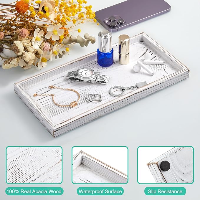 11.7" White Bathroom Vanity Tray for Counter
