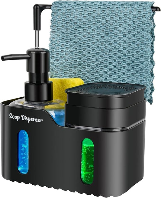 Hand Soap and Dish Soap Dispenser Set for Kitchen, Black