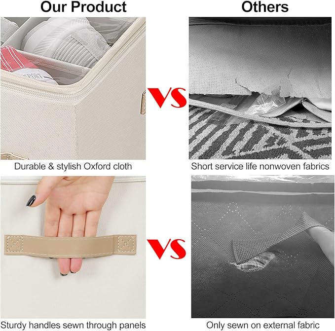 TOPIA HOME Shoe Organizer for Closet 2 Pack, Foldable Shoe Box with Adjustable Divider and Clear Cover, Space Saving Shoe Storage Organizer Cabinet with Reinforced Handles, Fits 40 Pair, Beige, TP11Y