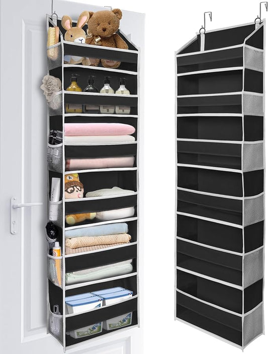 Over The Door Organizer with 6 Large Pockets 12 Side Pockets, Bathroom Black
