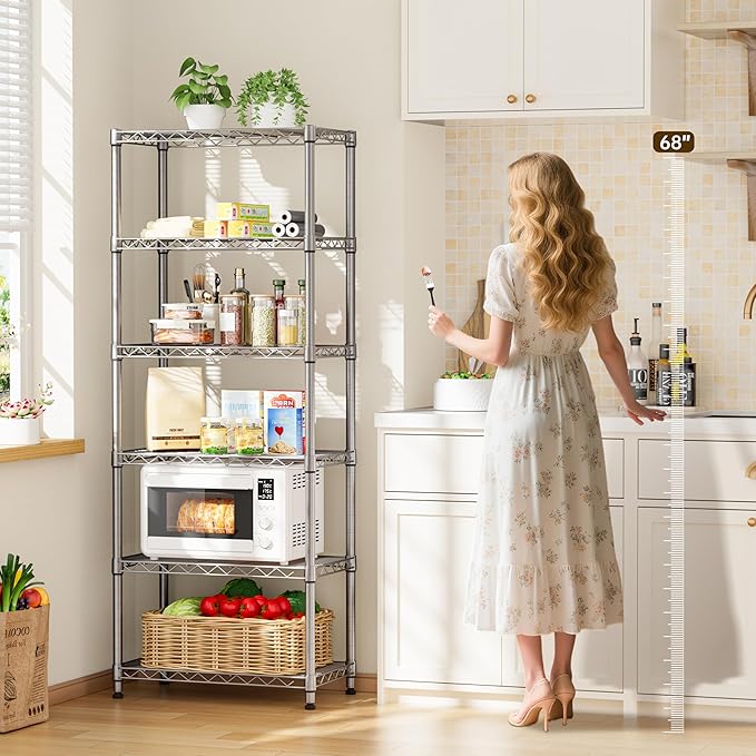 Golpart 5 tire Shelves Storage Wire Shelving Unit Metal Shelf Adjustable Organizers Storage Shelving for Bathroom Laundry Room Kitchen Pantry12”D x 22”W x 69”H Silver