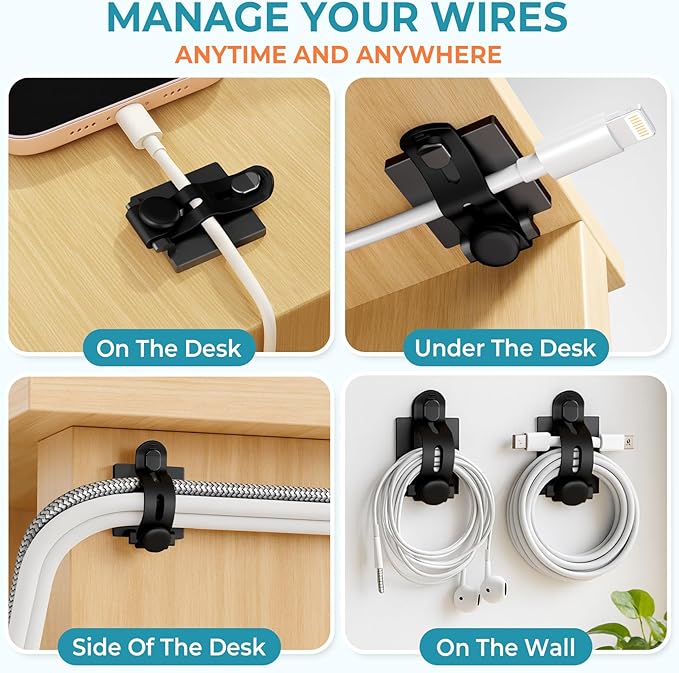 Cable Clips Management Kit, 15 Cable Holder With Silicone Cord Ties