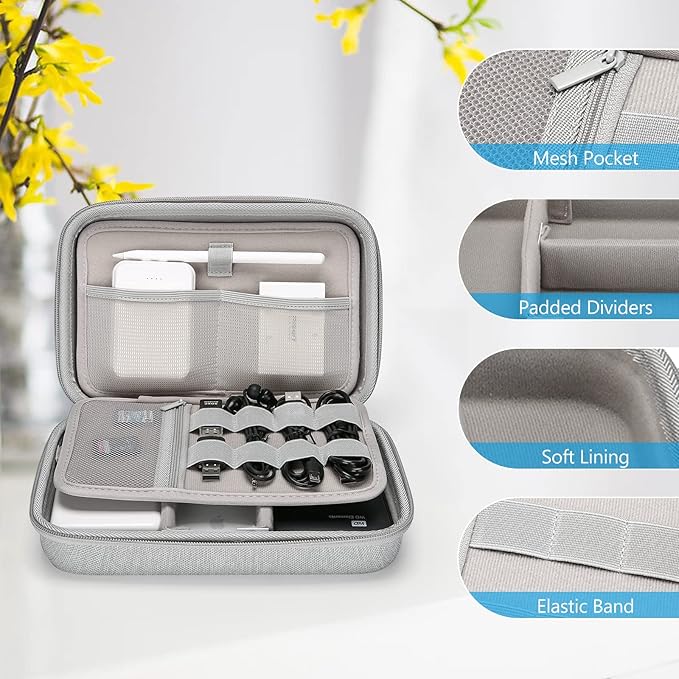 ProCase Hard Travel Electronic Organizer Case for MacBook Power Adapter Chargers Cables Power Bank Apple Magic Mouse Apple Pencil USB Flash Disk SD Card Small Portable Accessories Bag