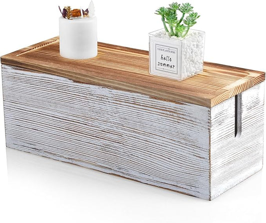Large Cable Management Box, White Washed Wood Cord Organizer Box for Desk, Floor