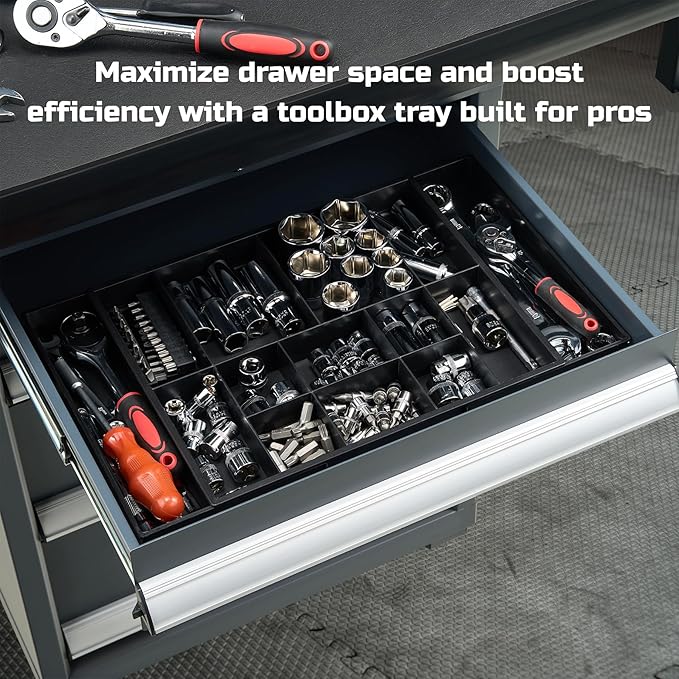 ONREVA Tool Box Organizer Tray Divider Set, Expandable Large Toolbox Storage Tray Kit, Rolling Tool Chest Drawer Bins, Hardware Screwdrivers Pliers Organization, 2pcs low profile Trays.