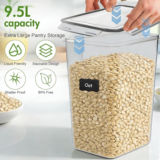 ALSO GO 2 PC (9.5L | 321 Oz) Extra Large Airtight Food Storage Containers with Lids,Kitchen and Pantry Organization Plastic Containers for Flour,Rice,Cereal,Pasta,Sugar,dog food (Leakproof, BPA-Free)