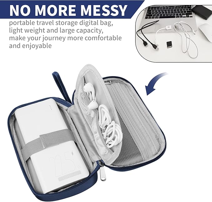 Lcsmaokin Travel Cable Organizer Bag Pouch Electronic Accessories Carry Case Portable Waterproof All-in-One Storage Bag for Cable,Charger, Phone, Hard Drive，SD Card-Navy Blue