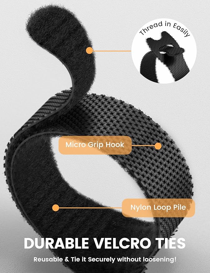 60PCS Reusable Cable Ties, Upgraded Tapered Tail for Effortless Threading