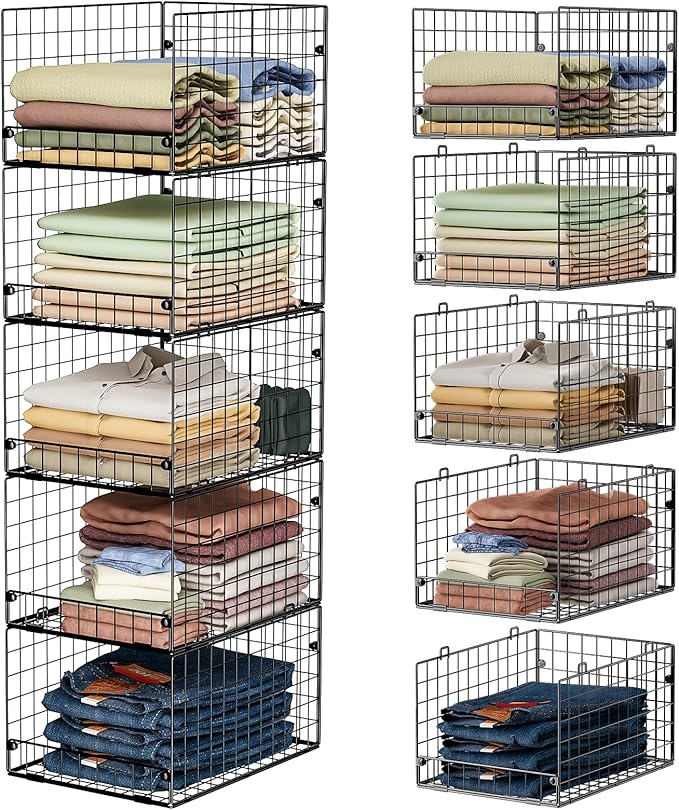5-Tier Stackable Closet Storage Baskets, Closet Organizers and Storage Shelves