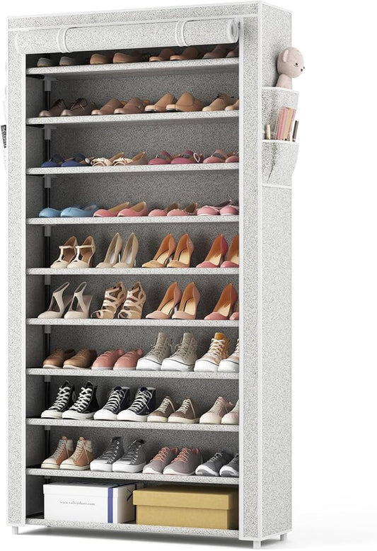10 Tier Shoe Rack with Covers Large Capacity Stackable Tall Shoe Shelf Storage