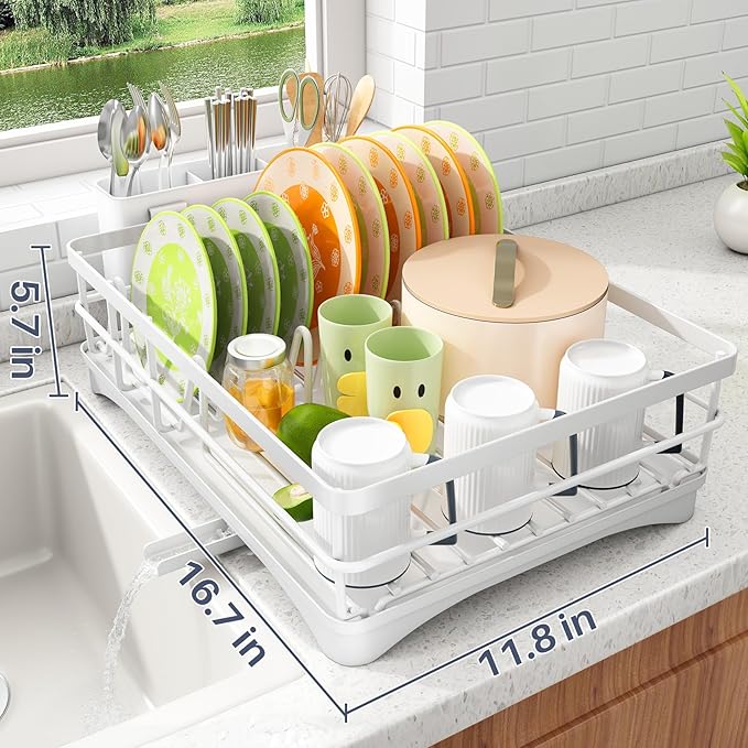 Dish Drying Rack, Stainless Steel Dish Rack for Kitchen Counter, White